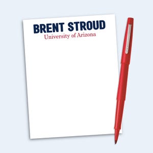 Personalized College Notepad, School Colors Stationery, Graduation Gift