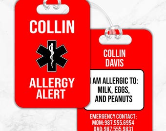 Allergy Alert Bag Tag, Allergy Alert ID, Personalized Allergy Alert, Emergency Allergy Alert ID, Allergy Alert Label, Car Seat Tag, Day Care