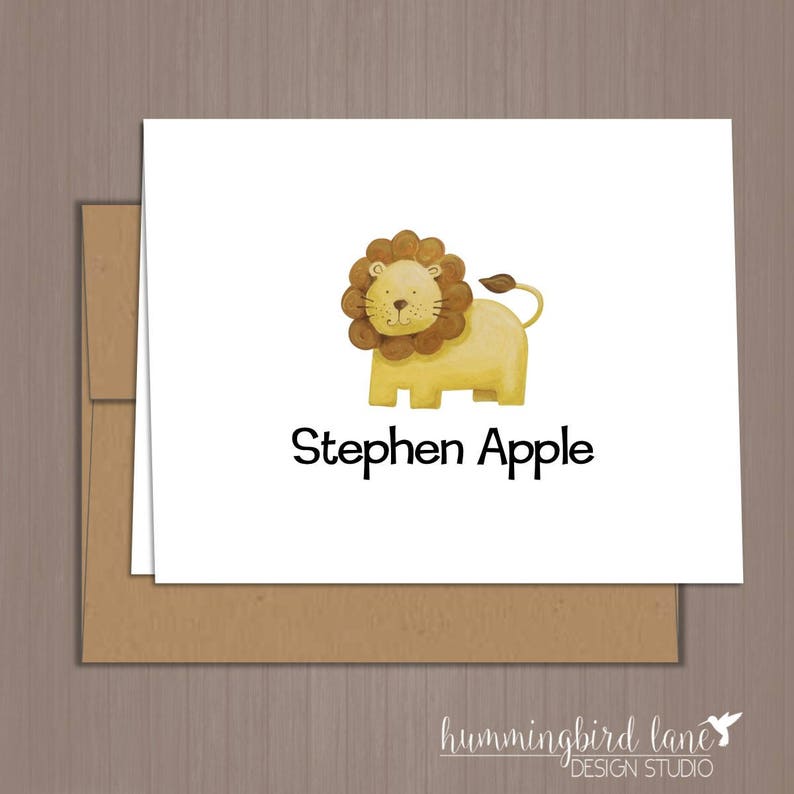 Folded Note Cards Note Cards for boys Kids Stationery Lion Note Cards Note Cards for Kids Lion Stationery Lion Thank You Notes