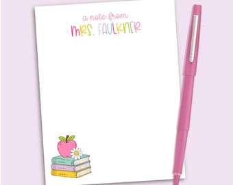 Personalized Teacher Notepad, Custom Stationery, Teacher Appreciation Gift, Back To School Supplies