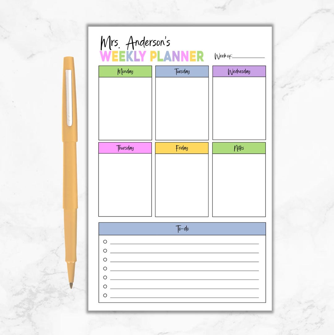 Teacher Weekly Planner, Weekly Planner Notepad, Personalized Notepad ...