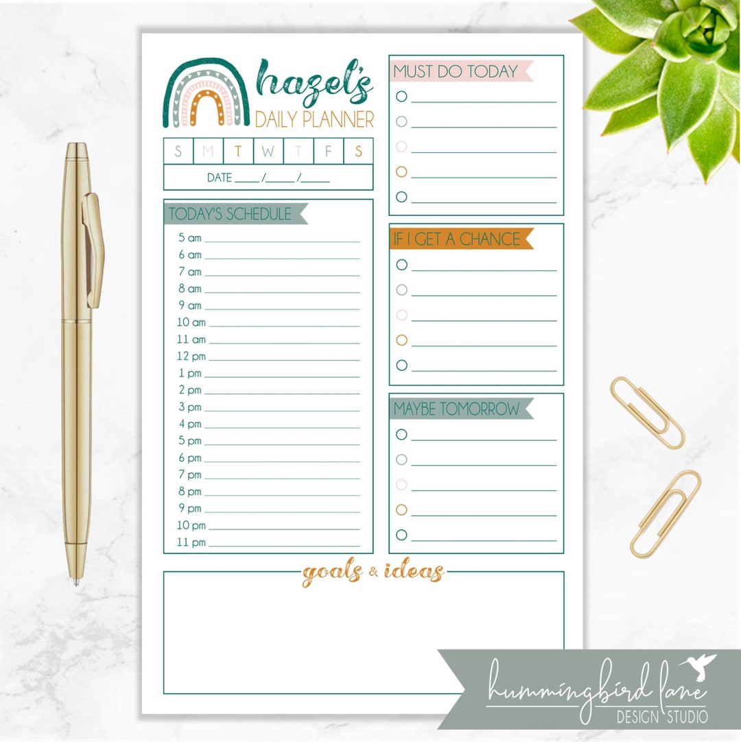 Daily Planner Pad, Personalized 50 Sheet Rainbow Notepad, Motivational