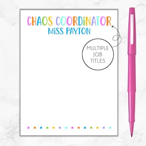 Chaos Coordinator Notepad, Personalized Teacher Notepad, Gift for Chaos Coordinator, School Secretary Gift, Teacher Appreciation Gift