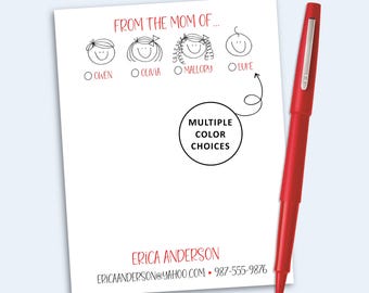 Personalized Stick Figure Notepad, Custom Family Stationery, Mom Notepad