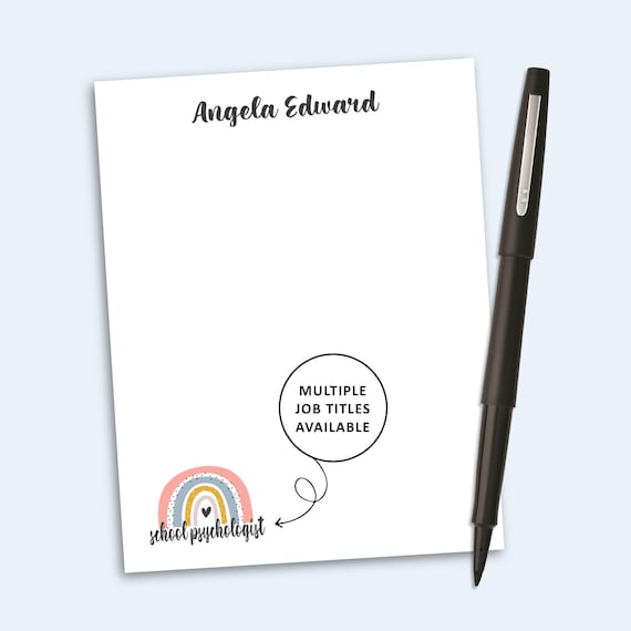 School Psychologist Notepad, Personalized School Staff Notepad, Rainbow Gift