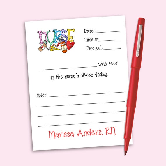 Personalized School Nurse Visit Notepad, Communication Note