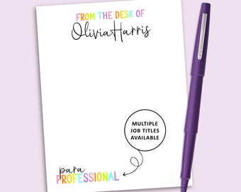Paraprofessional Notepad, Personalized School Stationery, Custom School Gift