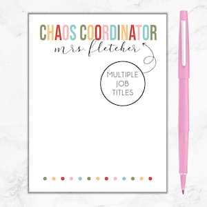 Chaos Coordinator Notepad, Personalized  Notepad, Personalized Gift, Gift for School Secretary, School Secretary Gift, Back To School