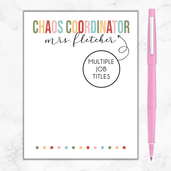 Bloc de notas de Coordinador del Caos, Bloc de notas personalizado, Regalo personalizado, Regalo para la secretaria de la escuela, Regalo para la secretaria de la escuela, Vuelta al cole