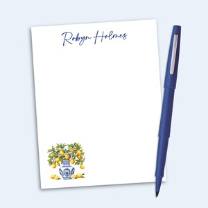 Personalized Lemon Tree Notepad, Chinoiserie Stationery, Custom Notepad Gift for Her