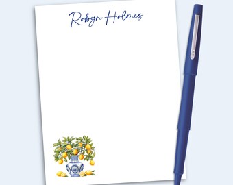 Personalized Lemon Tree Notepad, Chinoiserie Stationery, Custom Notepad Gift for Her