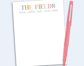 Personalized Family Notepad, Custom Family Stationery, Family Name Gift
