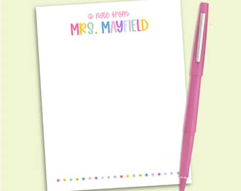 A Note From Teacher Notepad, Personalized Teacher Stationery, Teacher Notes Home