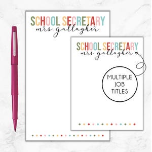School Secretary Notepad, Personalized Secretary Notepad, Gift for School Secretary, School Secretary Christmas Gift, Back To School