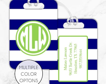 Preppy Monogram Luggage Tag, Custom Aluminum Bag, Travel Gift for Her or Him