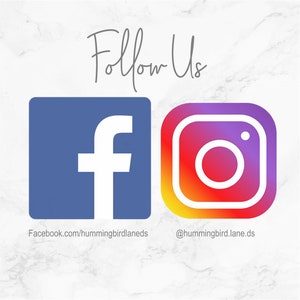 K&ouml;nnte beinhalten: Folge uns Grafik mit den Facebook- und Instagram-Logos und Links. Facebook.com/hummingbirdlaneds @hummingbird.lane.ds