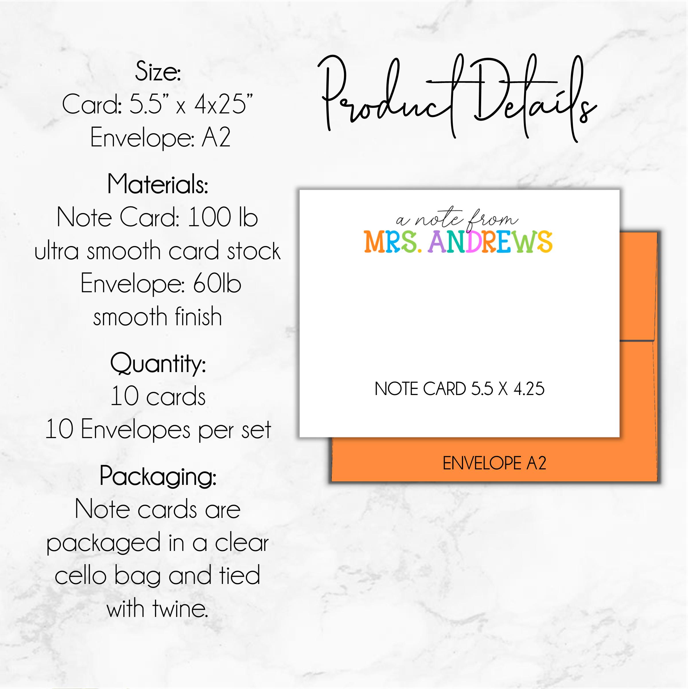Personalized Teacher Note Cards – Rainbow Font Stationery Set – Custom ...