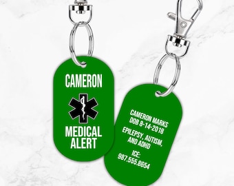 Medical Alert Tag, Medical Alert ID, Personalized Medical Alert, Personal Medical Tag, Medical Tag, Emergency ID, Car Seat Tag