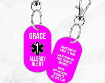 Allergy Alert Tag, Medical Alert ID, Personalized Allergy Alert, Severe Allergy Tag, Medical Tag, Emergency ID, Car Seat Tag