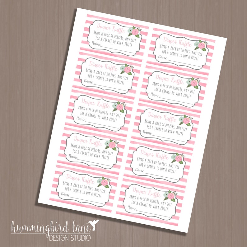diaper raffle tickets printed or diy printable made to etsy