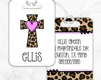 Cross Luggage Tag, Christian Bag Tag, Colorful Cross Tag, Polka Dot Bag Tag, Girls Bag Tag, Diaper Bag Tag, Stroller Tag, Christian Gift