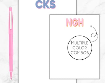 Bloc de notas con monograma de sombra, Bloc de notas con texto de sombra, Bloc de notas personalizado, Monograma moderno, Bloc de notas para niños, Bloc de notas para maestros, Regalo personalizado