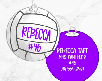 Volleyball Luggage Tag, Round Volleyball Bag Tag, Gift for Volleyball Players, Sports Bag Tag, Custom Luggage Tag, Volleyball Team Gift