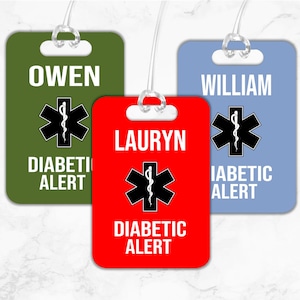 Diabetic Alert Bag Tag, Diabetic Alert ID, Personalized Diabetic Alert, Personal Diabetic Tag, Medical Alert Tag, Emergency ID, Car Seat Tag