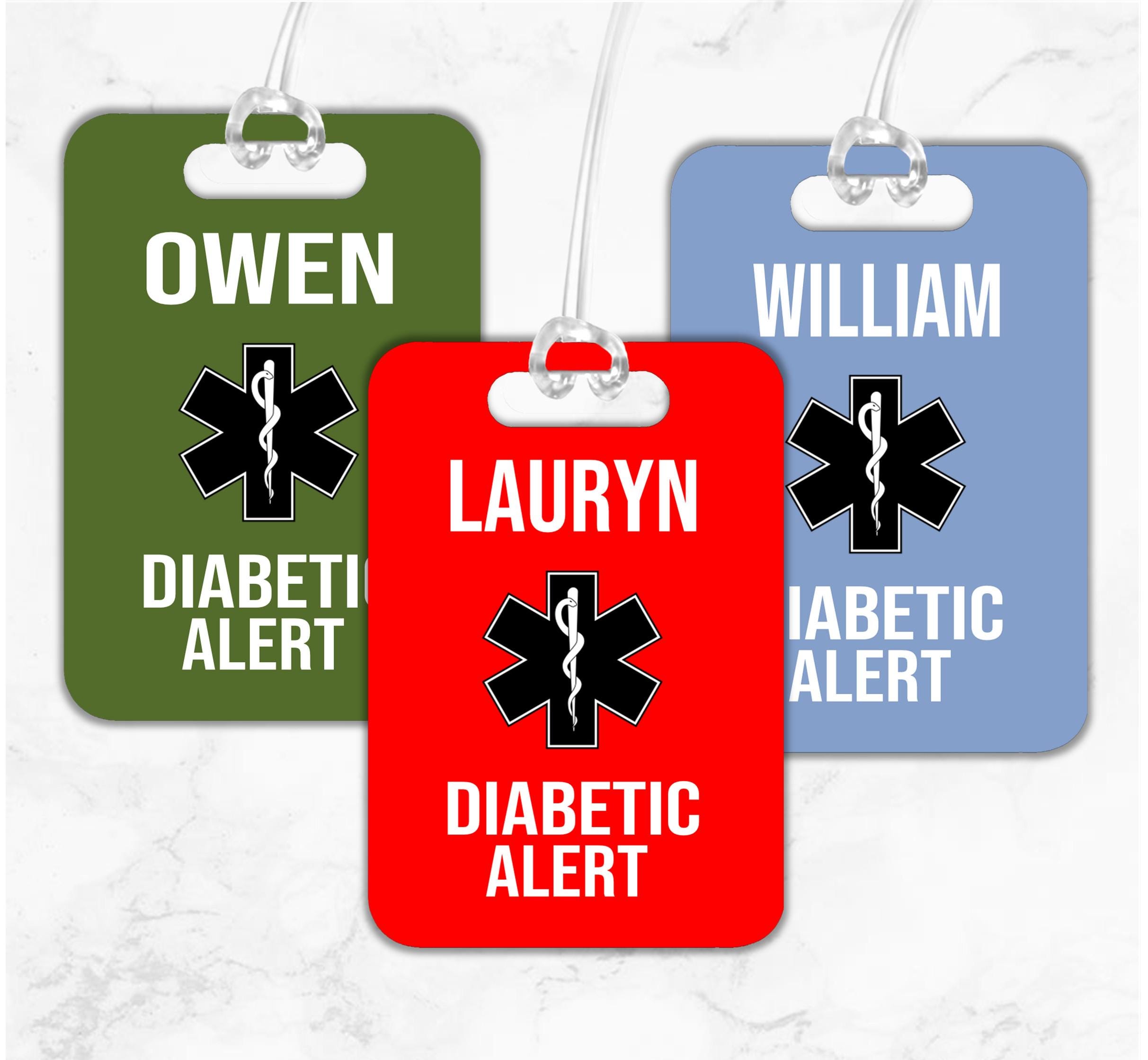 Diabetic Alert Bag Tag, Diabetic Alert ID, Personalized Diabetic Alert, Personal Diabetic Tag, Medical Alert Tag, Emergency ID, Car Seat Tag