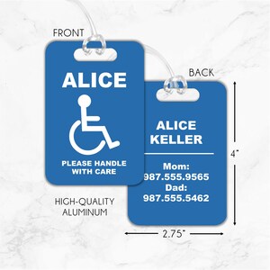 Personalized Handicap Tag, Wheelchair Tag, Disabled Tag, Disability Placard, Handicap Placard, Medical Alert Tag, Aluminum Tag Bild 3
