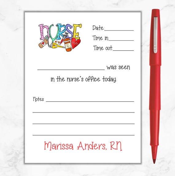 School Nurse Visit Notepad, Personalized Notepad for Nurse, School Nurse Notepad, Gift for School Nurse, School Nurse Communication