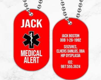 Medical Alert Tag, Medical Alert ID, Personalized Medical Alert, Personal Medical Tag, Medical Tag, Emergency ID, Car Seat Tag
