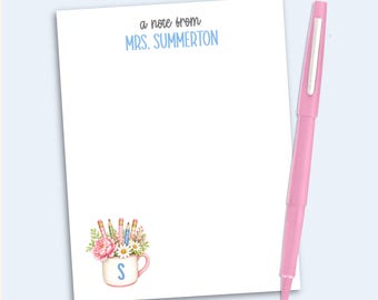 Personalized Teacher Notepad, Floral Teacher Gift, Custom Teacher Stationery