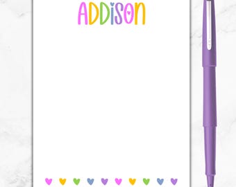 Rainbow Name Notepad, Personalized Notepad, Multicolor Notepad, Custom Notepad, Cute Notepad for Girls, Gift for Girls, Custom Heart Notepad