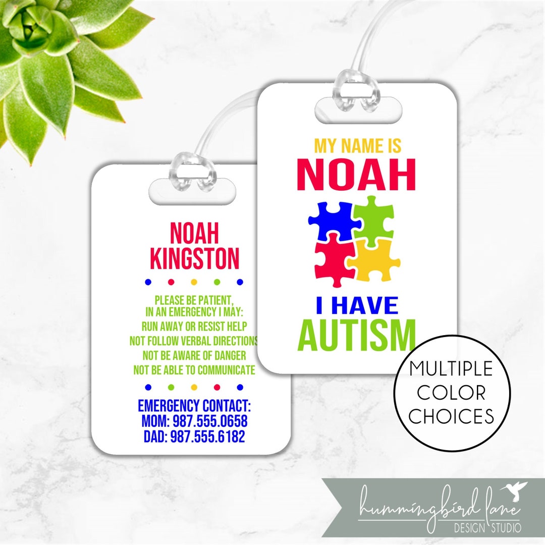 Autism Bag Tag, Autism Alert Tag, Personalized Bag Tag, Autism Hang Tag