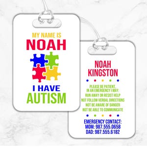 Autism Bag Tag, Autism Alert Tag, Personalized Bag Tag, Autism Hang Tag, Medical Alert Tag,  Backpack Tag, Autism Awareness, I have Autism