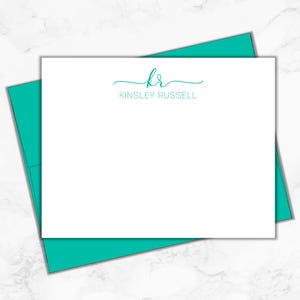 Personalized Monogram Note Cards — Custom Flat Cards with Envelopes