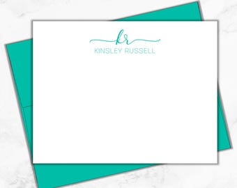 Personalized Monogram Note Cards — Custom Flat Cards with Envelopes