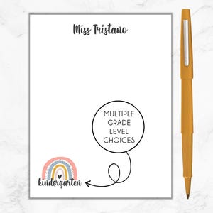 Rainbow Teacher Notepad, Grade Level Notepad, Personalized Teacher Notepad, Gift for Teachers, Teacher Appreciation, Back To School