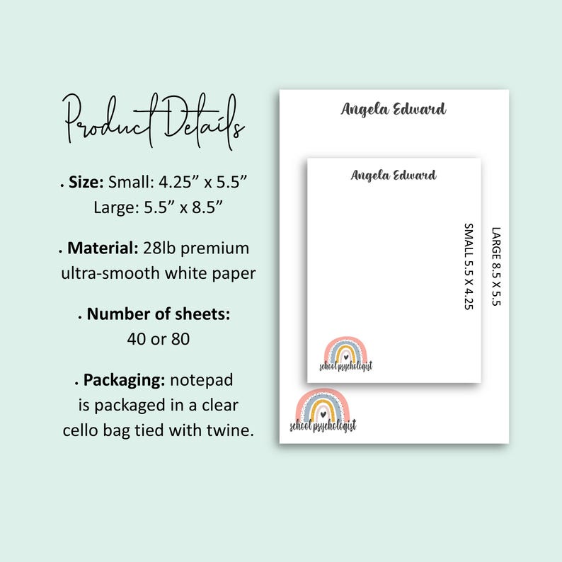 School Psychologist Notepad, Personalized School Staff Notepad, Rainbow Gift bild 2