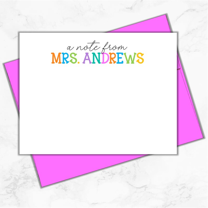 Personalized Teacher Note Cards – Rainbow Font Stationery Set – Custom ...