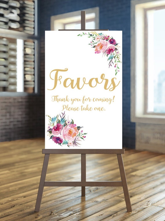 Printable wedding favors sign, Wedding favors sign, Floral wedding sign , Gold favors sign, Bohemian wedding sign, Coral Favors sign, Laura Il_570xn