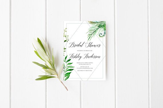 Greenery bridal shower invitation, Modern bridal shower, Botanical invitation, Garden bridal shower invite, Geometric bridal shower, Green Il_570xn
