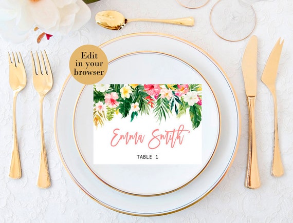 Printable Wedding Place Cards, Name Cards, Tropical place cards Bridal shower PlaceCards Table Setting Cards place cards Summer escort card Il_570xn