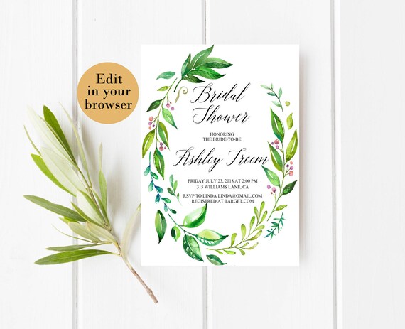 Greenery Bridal shower invitate template, Editable bridal shower invite Garden Bridal Shower Greenery Bridal Shower Instant Download Modern Il_570xn