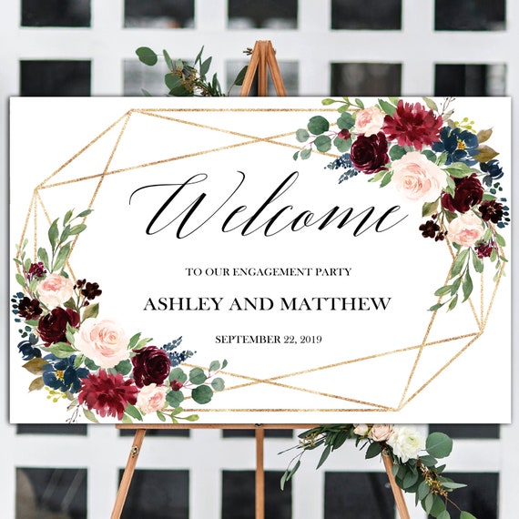 Fall Engagement Dinner Welcome Sign, Burgundy Engagement Party Sign, Fall welcome signs, Engagement dinner sign, Horizontal welcome sign Il_570xn