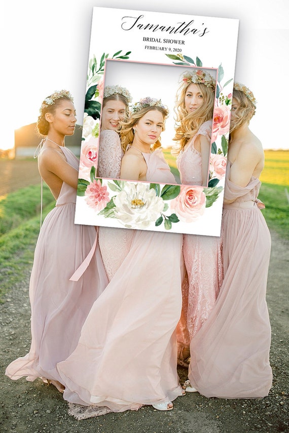 Bridal Shower Photo Prop Frame, Peach Bridal Shower Decoration, Blush Bridal Shower Backdrop, Blooms Photo Frame Selfie Frame, Picture frame Il_570xn