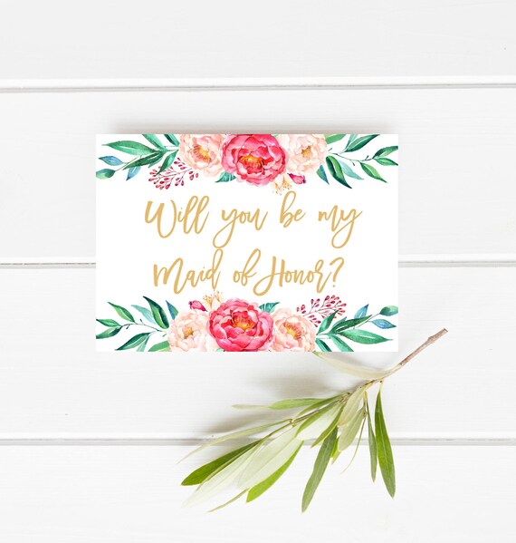 Printable Maid of Honor card, Will you be my Maid of Honor, Peonies Maid of Honor card, Floral bridesmaid card, Floral bridesmaid proposal Il_570xn