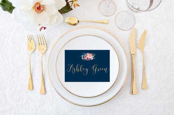 Printable Place Cards Navy and coral Escort Cards Navy and gold place cards Wedding Escort Cards Table Setting Cards Floral escort card Anna Il_570xn