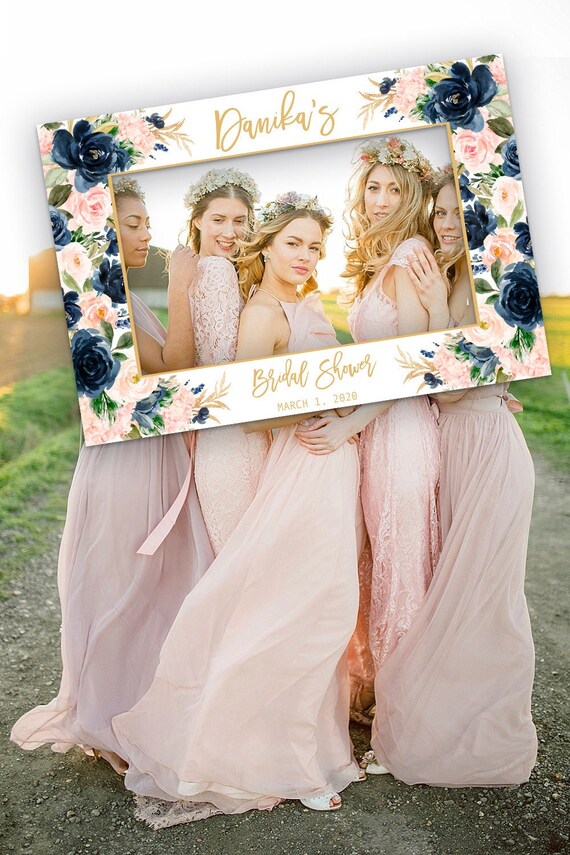 Horizontal Photo Frame, Deep Blue Bridal shower photo booth frame, Boho Bridal Shower decoration, Blush Bridal Shower photo prop, Landscape Il_570xn